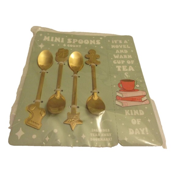 Set of 4 Christmas Spoons Stocking Gingerbread Man Snowman Star Mini Gold New - Picture 1 of 4